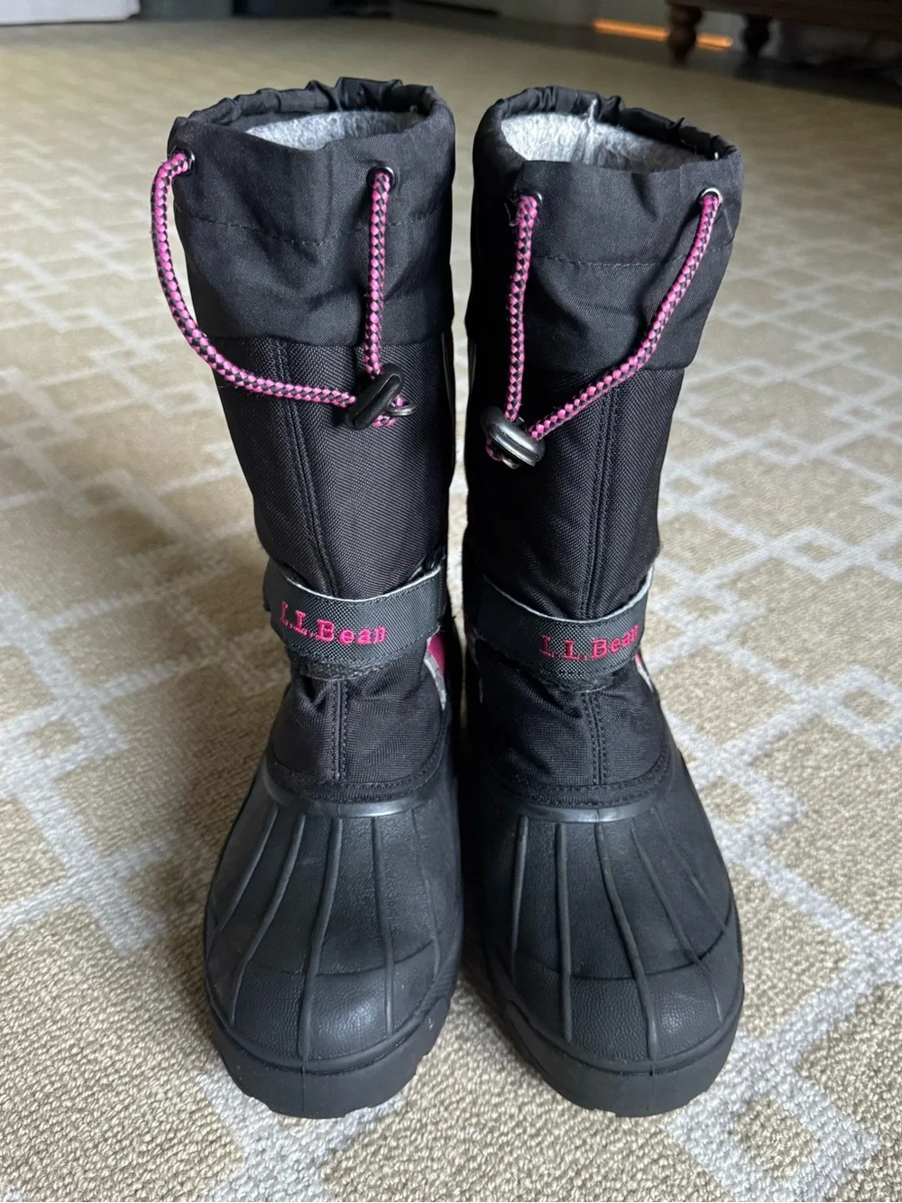 L.L. Bean Kids Insulated Waterproof Snow Boots Black Pink Girls Size 3